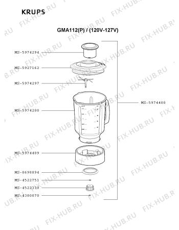 Взрыв-схема блендера (миксера) Krups GMA112(P) - Схема узла 6P001300.2P2