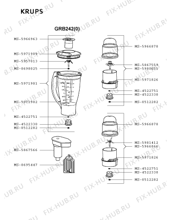 Взрыв-схема кухонного комбайна Krups GRB242(0) - Схема узла 7P000612.7P2