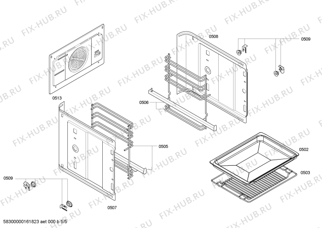 Взрыв-схема плиты (духовки) Bosch HBG41R450E H.BO.NP.L2D.IN.GLASS.B4/.X.ME_TI// - Схема узла 05