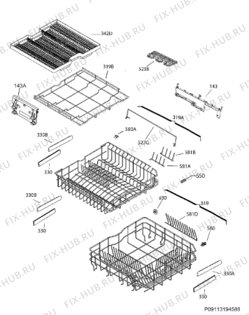 Взрыв-схема посудомоечной машины Electrolux ESL8220RO - Схема узла Basket 160