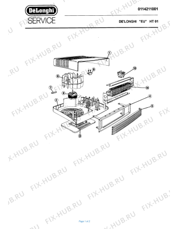 Схема №1 HT01 с изображением Корпусная деталь для обогревателя (вентилятора) DELONGHI 592399