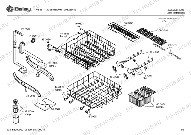 Взрыв-схема посудомоечной машины Balay 3VS851BD VS851 - Схема узла 06