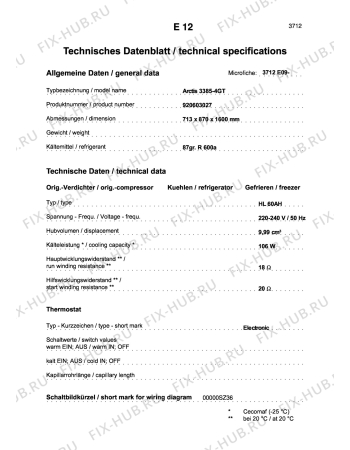 Взрыв-схема холодильника Aeg ARC3385-4GT - Схема узла Technical features