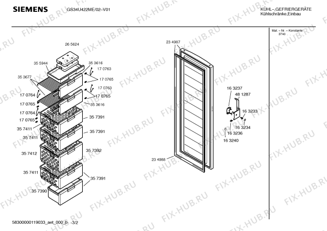 Схема №2 GS34U422ME с изображением Инструкция по эксплуатации для холодильной камеры Siemens 00598325
