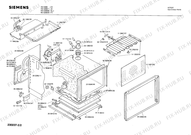 Взрыв-схема плиты (духовки) Siemens HE5306 - Схема узла 02
