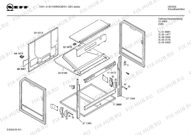 Схема №4 B1150W2GB 10312 с изображением Панель для электропечи Bosch 00286050