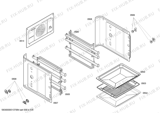 Взрыв-схема плиты (духовки) Bosch HBA43T350 H.BO.NP.L2D.IN.GLASS.B3/.X.E0_C/// - Схема узла 05