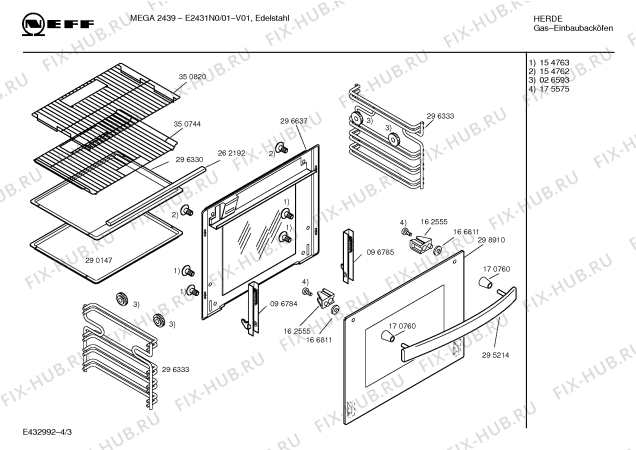 Взрыв-схема плиты (духовки) Neff E2431N0 MEGA 2439 - Схема узла 03