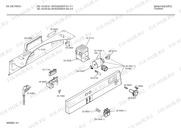 Схема №2 WTADD07FF DE DIETRICH SD1612F23 с изображением Крышка кнопки для сушилки Bosch 00065593