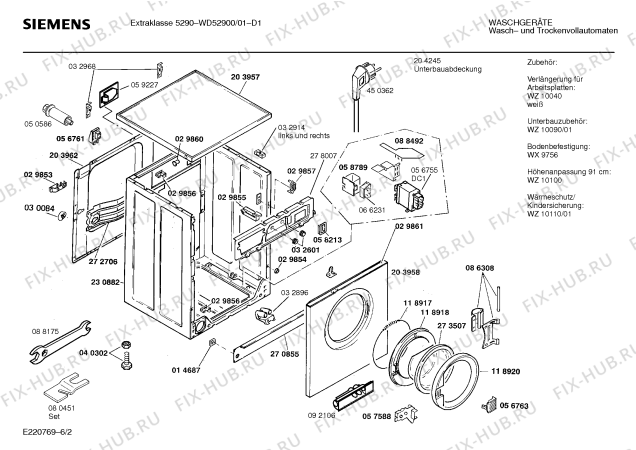 Взрыв-схема стиральной машины Siemens WD52900 SIWAMAT PLUS 5290 - Схема узла 02