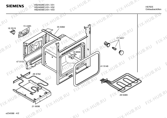 Взрыв-схема плиты (духовки) Siemens HB24058EU - Схема узла 02