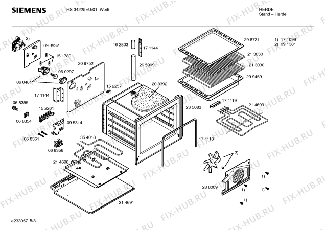 Взрыв-схема плиты (духовки) Siemens HS34225EU - Схема узла 03