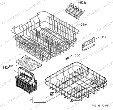 Взрыв-схема посудомоечной машины Zanussi ZDT15006FA - Схема узла Basket 160