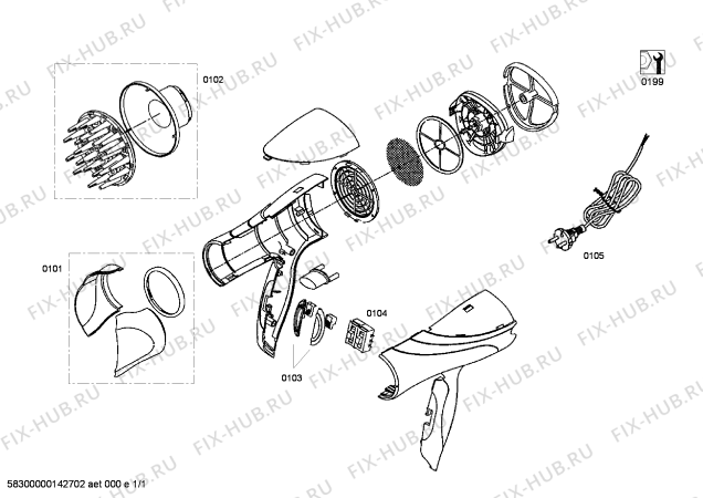 Схема №1 SC8344 SC8344 ESSENTIAL с изображением Дюза для фена Bosch 00601932