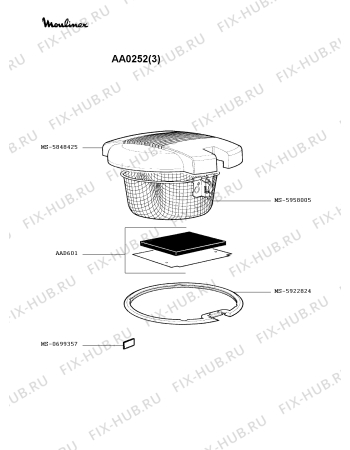 Взрыв-схема тостера (фритюрницы) Moulinex AA0252(3) - Схема узла AP002495.8P2
