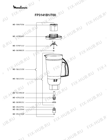 Схема №3 FP3141B1/700 с изображением Корпусная деталь для кухонного измельчителя Moulinex MS-0A12107