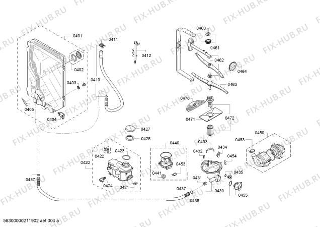 Взрыв-схема посудомоечной машины Bosch SMU50M05AU, Made in Germany, Super Silence - Схема узла 04