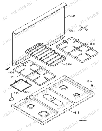 Взрыв-схема плиты (духовки) Electrolux EK9714X - Схема узла Hob 271