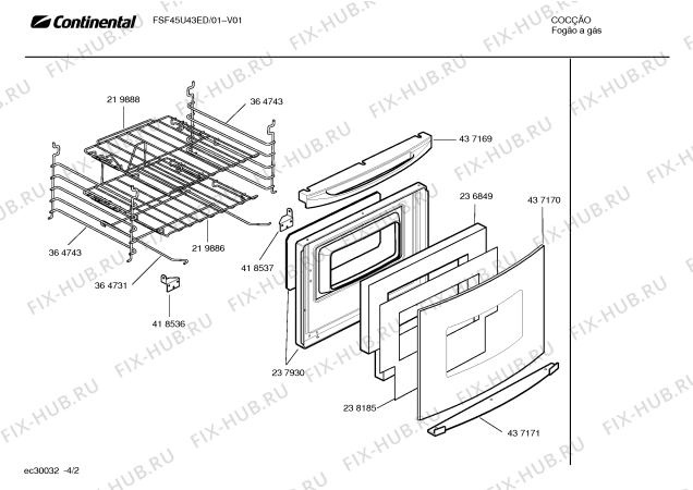 Взрыв-схема плиты (духовки) Continental FSF45U43ED GRAND PRIX I ALUMINIO - Схема узла 02