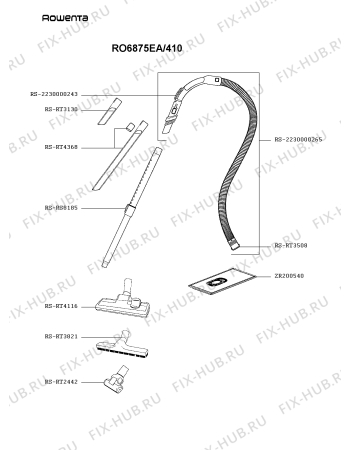 Взрыв-схема пылесоса Rowenta RO6875EA/410 - Схема узла 1P005400.1P3