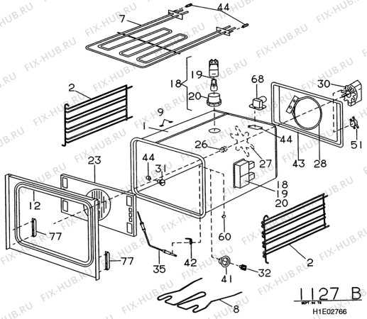 Взрыв-схема комплектующей Unknown CF6720 - Схема узла H10 Main Oven Cavity (large)