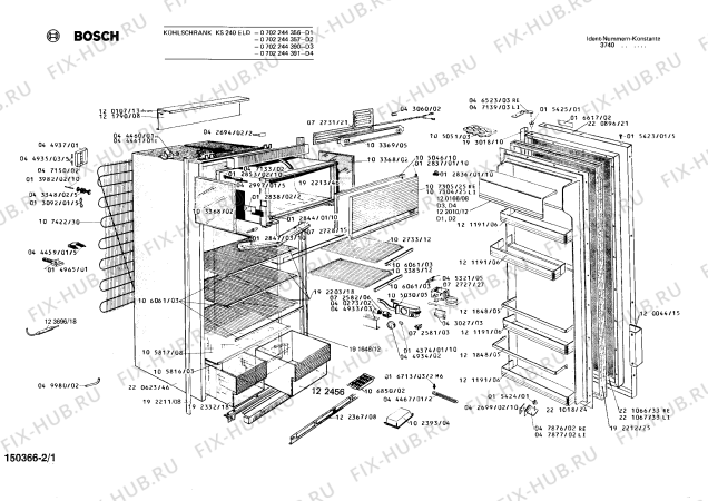 Схема №1 0702244443 KS240EGL с изображением Испаритель для холодильника Bosch 00192213