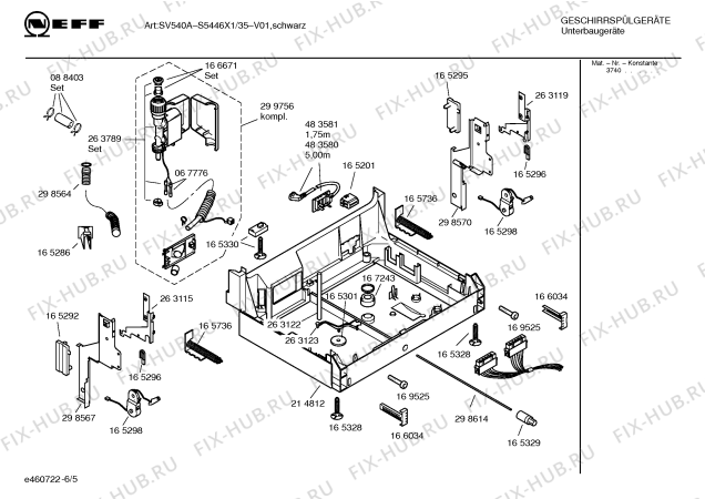 Взрыв-схема посудомоечной машины Neff S5446X1 Art:SV540A - Схема узла 05