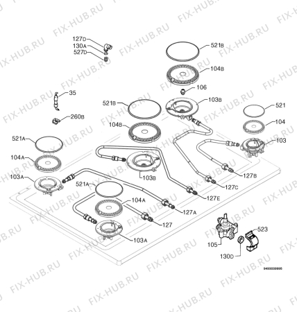 Взрыв-схема плиты (духовки) Aeg Electrolux 70404G-M - Схема узла Functional parts 267