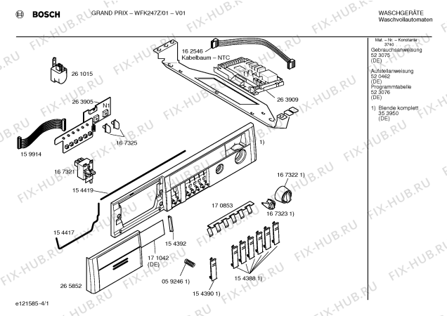 Схема №3 WFK247Z GRAND PRIX с изображением Панель управления для стиралки Bosch 00353950
