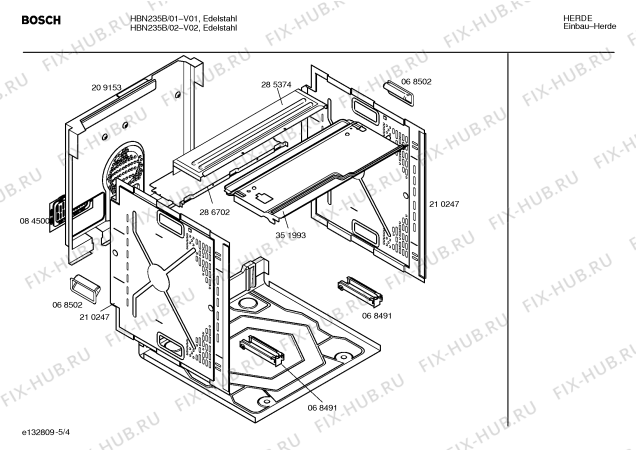 Взрыв-схема плиты (духовки) Bosch HBN235B - Схема узла 04