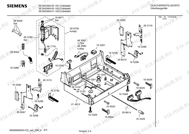 Взрыв-схема посудомоечной машины Siemens SE56A560 - Схема узла 05