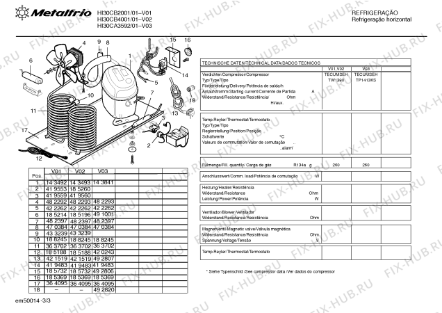 Взрыв-схема холодильника Metalfrio HI30CA3592 LINHA HORIZONTAL HI30C - Схема узла 03