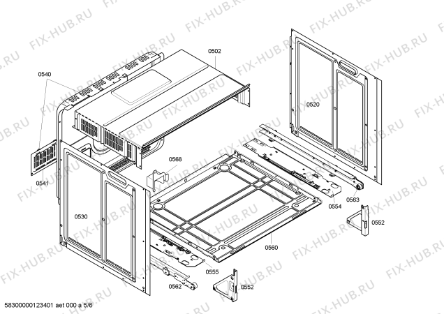 Взрыв-схема плиты (духовки) Bosch HBN136551B - Схема узла 05