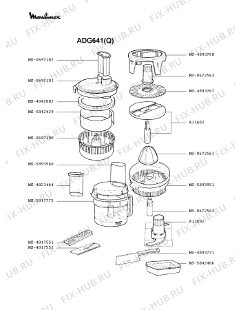 Взрыв-схема кухонного комбайна Moulinex ADG641(Q) - Схема узла CP000512.4P2