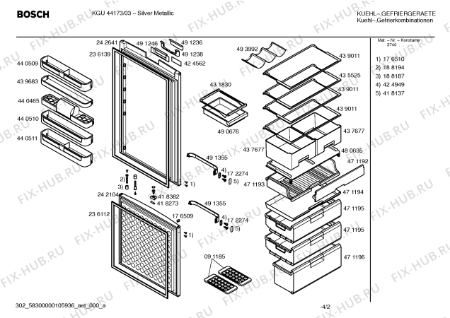 Взрыв-схема холодильника Bosch KGU44173 - Схема узла 02