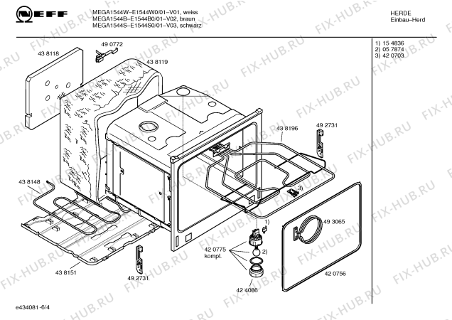 Схема №4 E1544W0 MEGA1544W с изображением Панель управления для плиты (духовки) Bosch 00439405