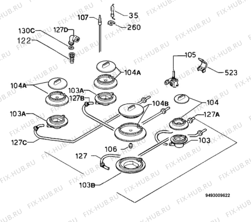 Взрыв-схема плиты (духовки) Electrolux EHG6720P - Схема узла Functional parts 267