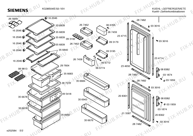 Взрыв-схема холодильника Siemens KG38S04IE - Схема узла 02