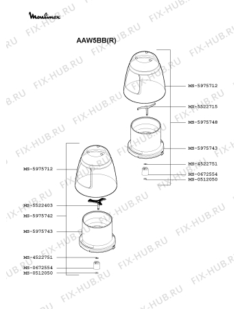 Взрыв-схема блендера (миксера) Moulinex AAW5BB(R) - Схема узла 1P002682.1P2