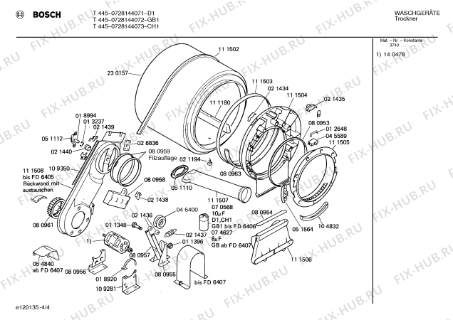 Схема №2 0728144072 T445 с изображением Панель для сушилки Bosch 00114409