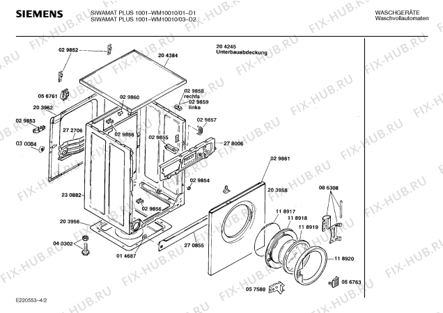 Взрыв-схема стиральной машины Siemens WM10010 SIWAMAT PLUS 1001 - Схема узла 02