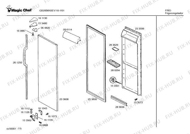 Схема №6 GS20B6N3EV с изображением Ручка для холодильной камеры Bosch 00261250