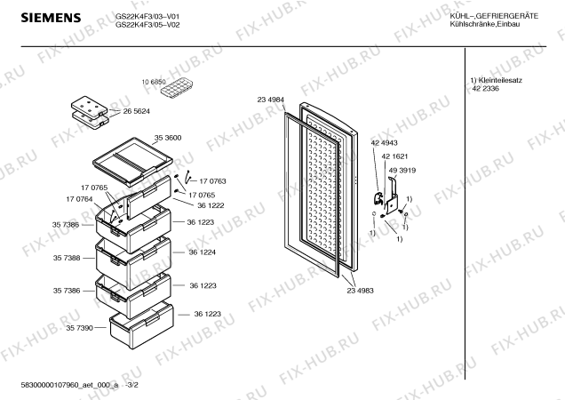 Схема №3 GS22K4F3 с изображением Ручка двери для холодильника Siemens 00493919