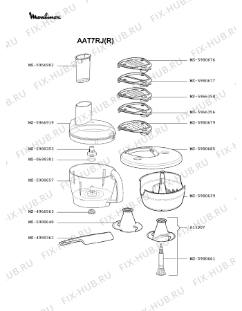 Взрыв-схема кухонного комбайна Moulinex AAT7RJ(R) - Схема узла 4P000400.0P3