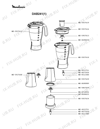 Взрыв-схема блендера (миксера) Moulinex DAB241(1) - Схема узла QP002843.0P2