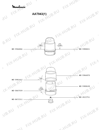 Взрыв-схема кухонного комбайна Moulinex AAT943(1) - Схема узла 2P000338.6P2