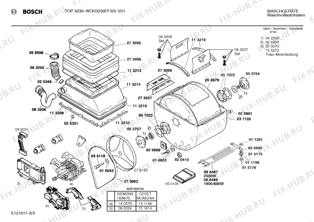 Взрыв-схема стиральной машины Bosch WOH3230FF, TOP3230 - Схема узла 05