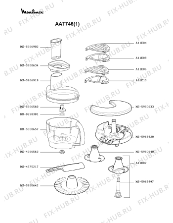 Взрыв-схема кухонного комбайна Moulinex AAT746(1) - Схема узла XP000186.9P3