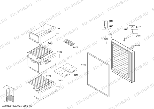 Схема №5 KGN39SA10R с изображением Дверь морозильной камеры для холодильника Bosch 00773701