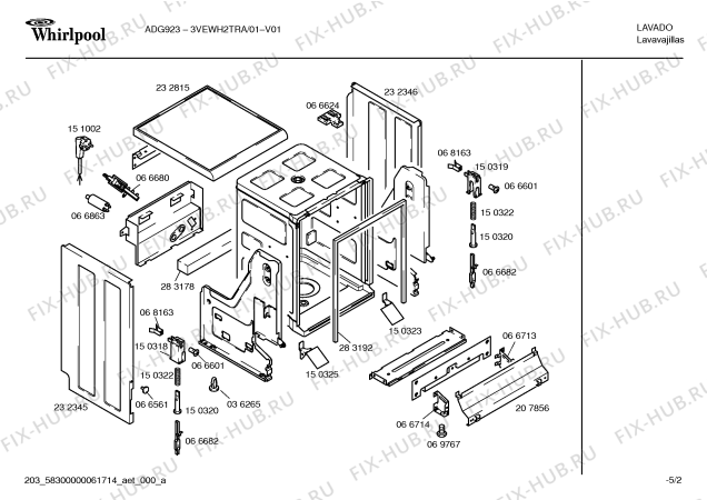 Взрыв-схема посудомоечной машины Whirlpool 3VEWH2TRA AWG923 - Схема узла 02